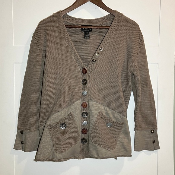 Pure Handknit Sweaters - Pure Handknit Cotton S/M Taupe Cardigan Sweater Buttons Artsy Boho Cottage Knit